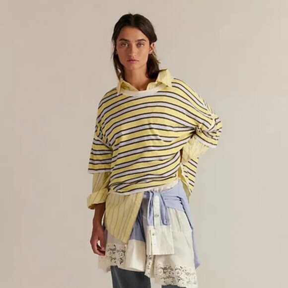 Free People Tops - Free People We The Free Clean Rugby Tee Striped Printed Cropped Top M